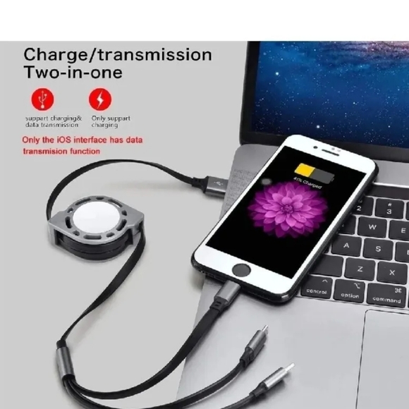2️⃣-Pack 3-in-1 Retractable USB Fsst Charging Cable:iOS /Type-C/Micro-USB - Picture 4 of 10